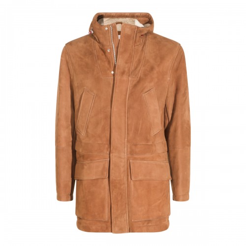 BROWN SHEARLING HOODED COAT