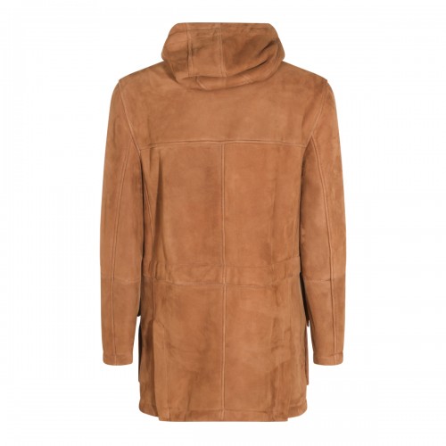 BROWN SHEARLING HOODED COAT