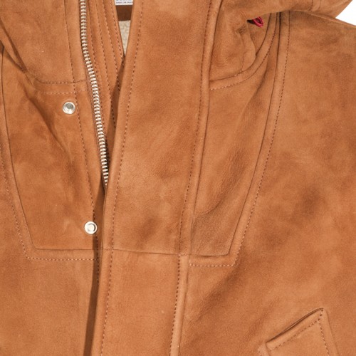 BROWN SHEARLING HOODED COAT