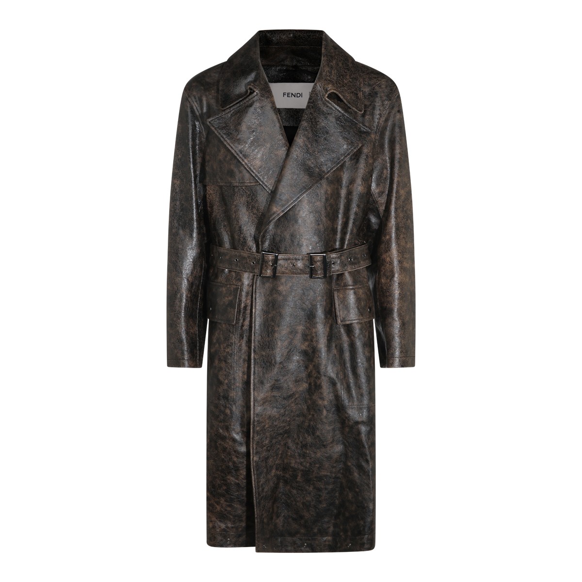 EBONY LEATHER TRENCH COAT