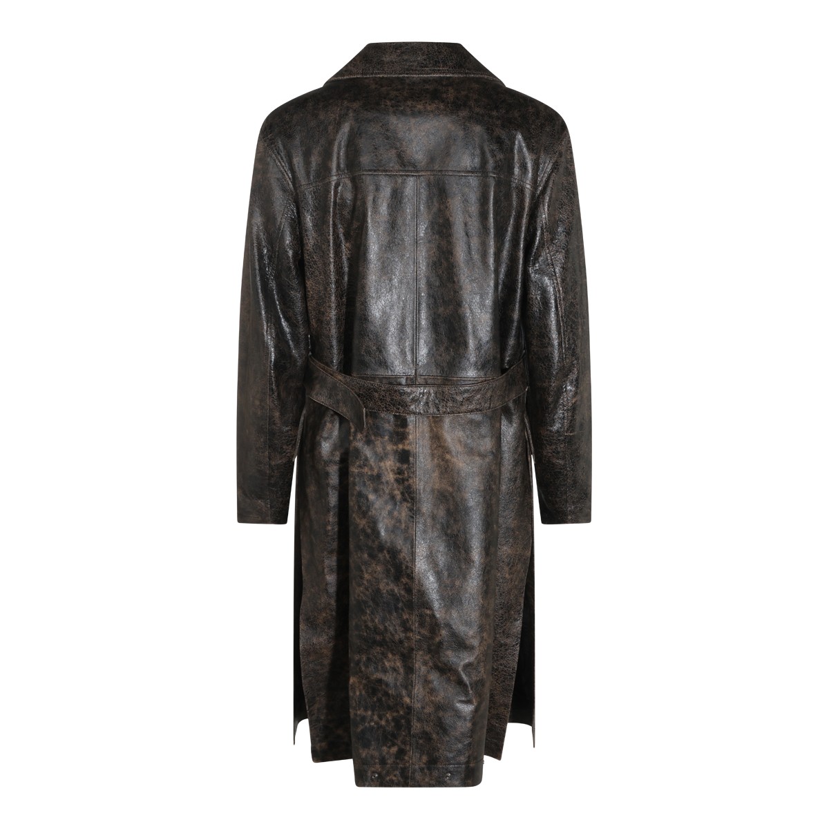 EBONY LEATHER TRENCH COAT