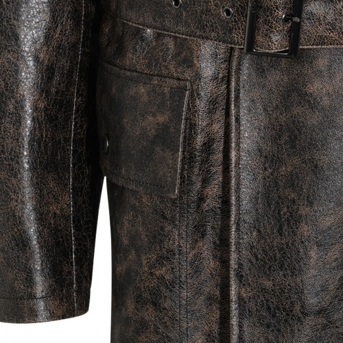 EBONY LEATHER TRENCH COAT
