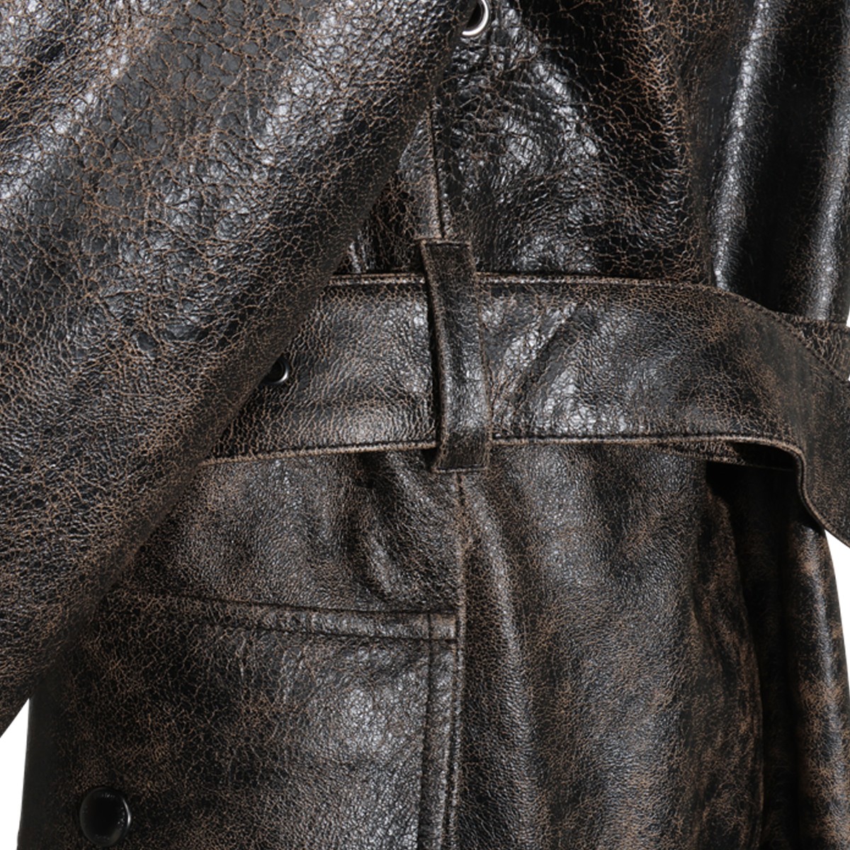 EBONY LEATHER TRENCH COAT