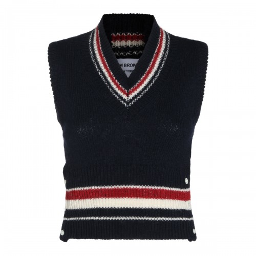 NAVY WOOL AND MOHAIR VEST SWEATER