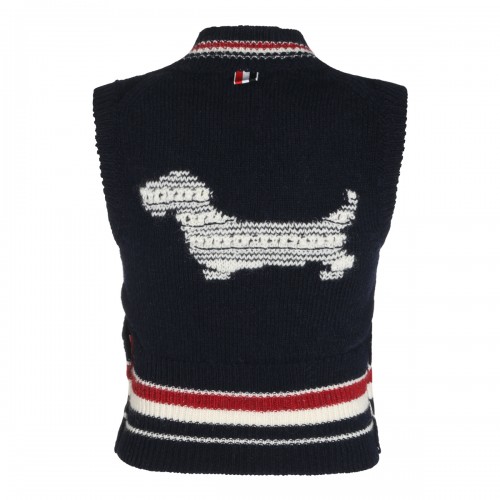 NAVY WOOL AND MOHAIR VEST SWEATER