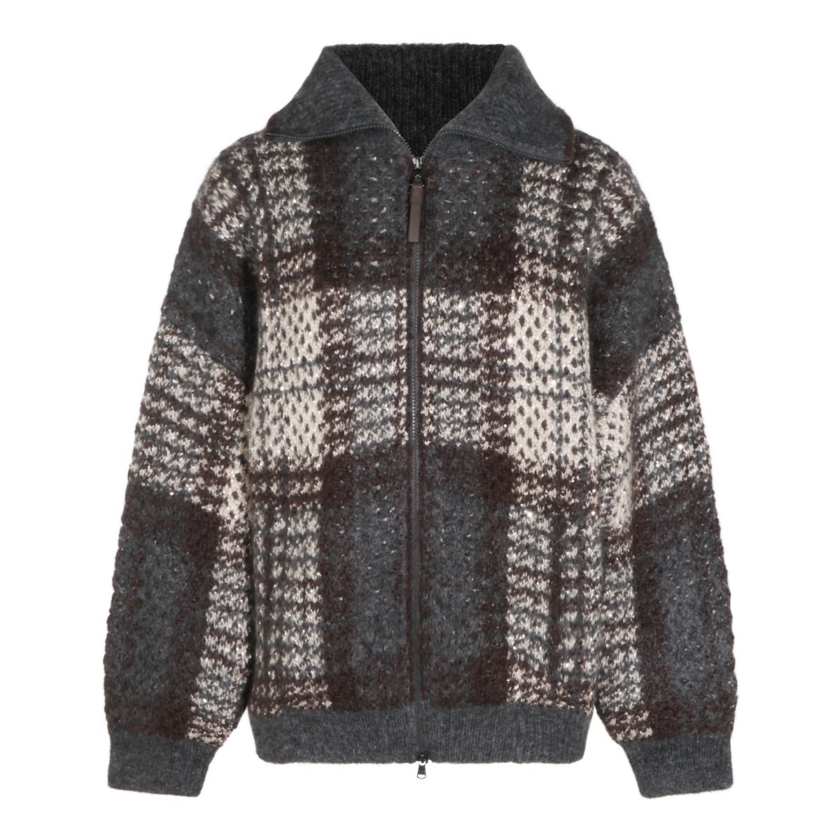 GREY MOHAIR-BLEND KNIT JACKET