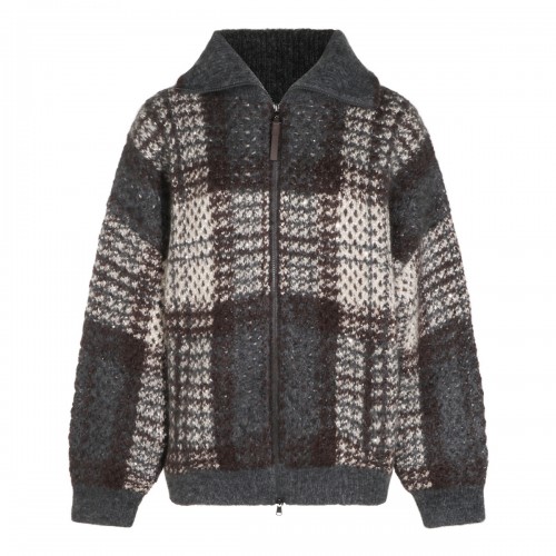 GREY MOHAIR-BLEND KNIT JACKET