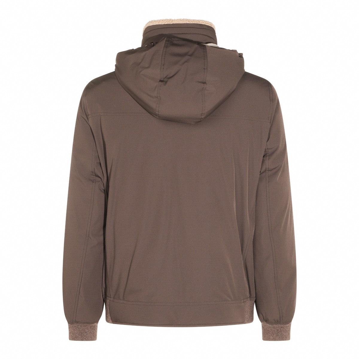 DARK BROWN STRETCH NYLON DOWN JACKET