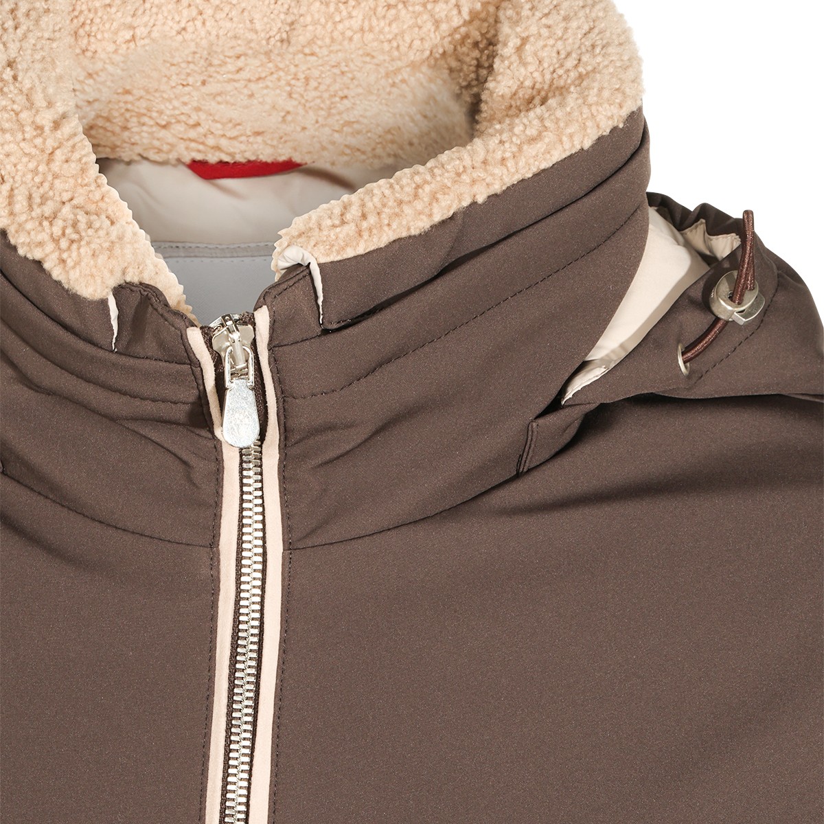 DARK BROWN STRETCH NYLON DOWN JACKET
