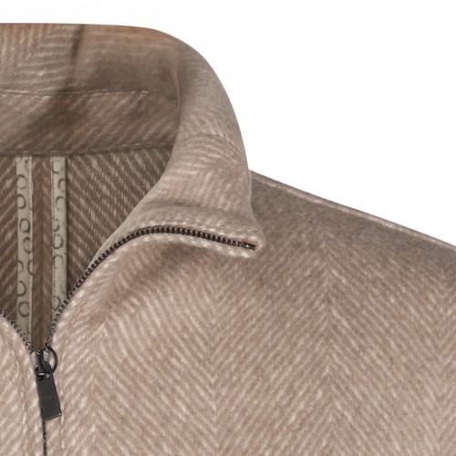 BEIGE CASHMERE AND COTTON BLEND ZIPPED JACKET