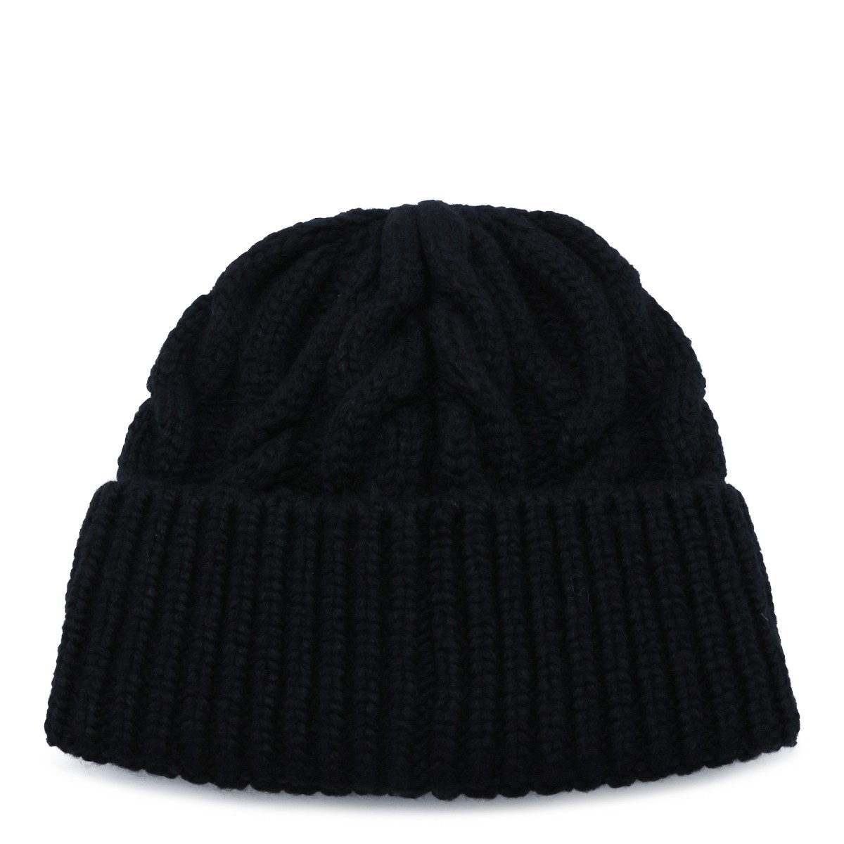 BLACK VIRGIN WOOL KNITTED BEANIE HAT