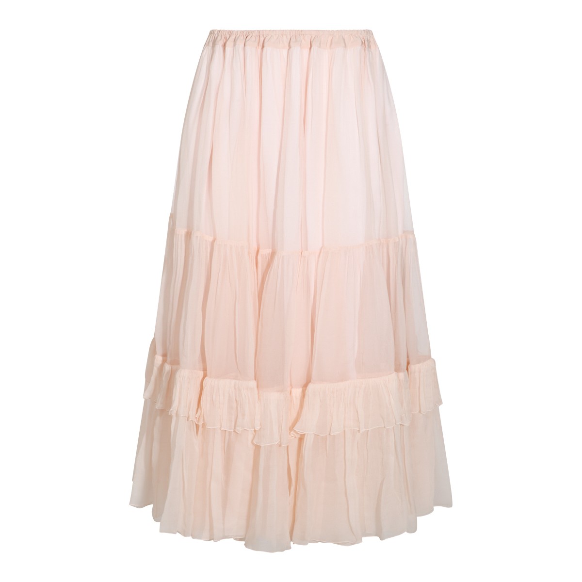 POWDER PINK SILK MIDI SKIRT