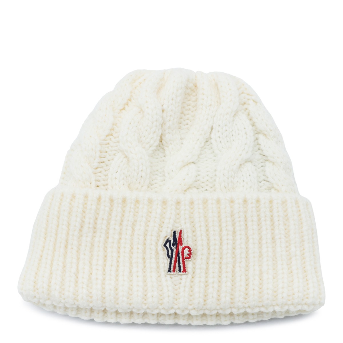 WHITE VIRGIN WOOL KNITTED BEANIE HAT