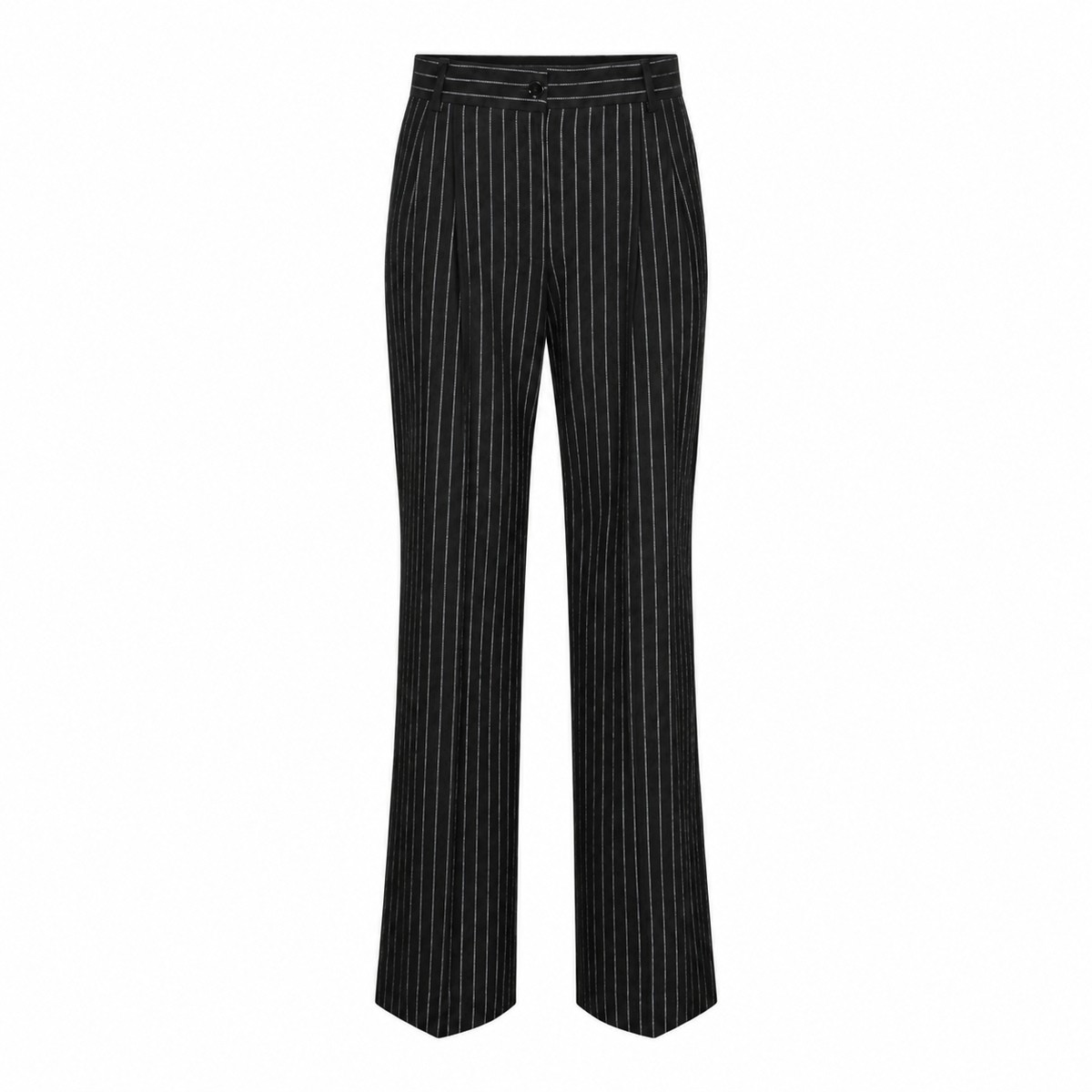 BLACK WOOL PINSTRIPED TROUSERS