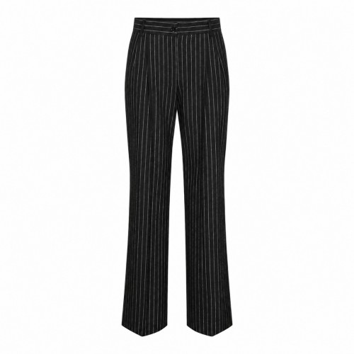 BLACK WOOL PINSTRIPED TROUSERS