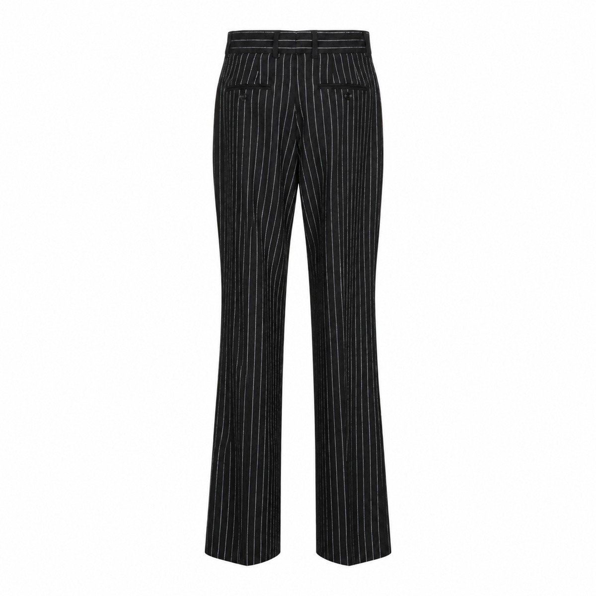 BLACK WOOL PINSTRIPED TROUSERS