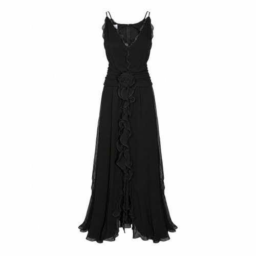 BLACK VISCOSE GEORGETTE MAXI DRESS