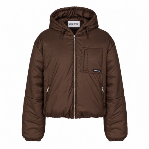 BROWN RIPSTOP CROPPED DOWN JACKET