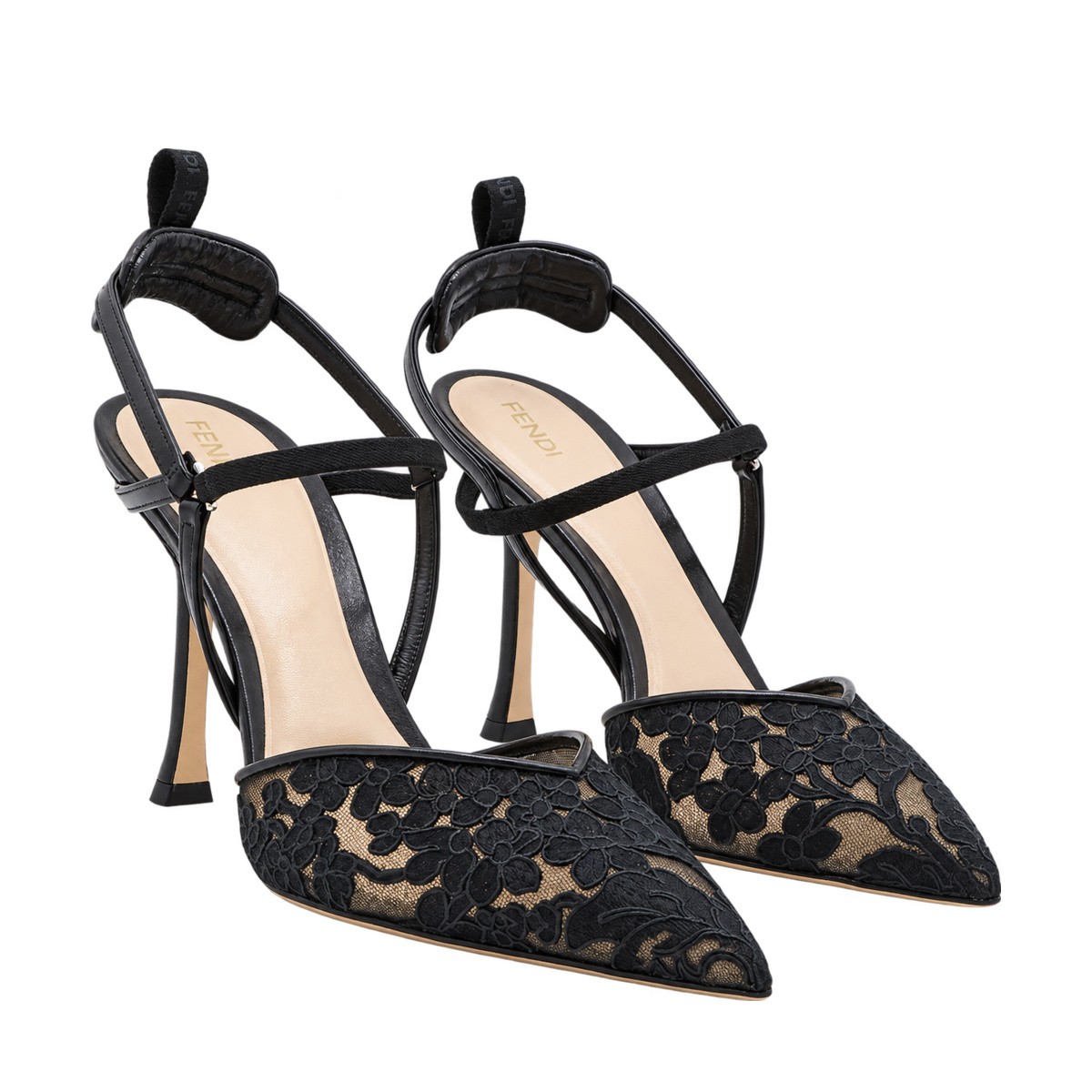 BLACK LACE VERY COLIBR SLINGBACK PUMPS