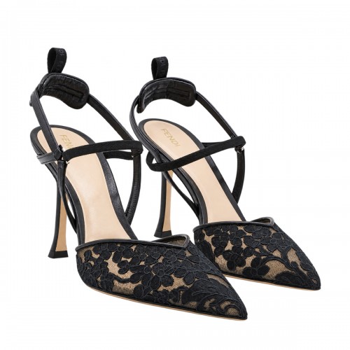 BLACK LACE VERY COLIBR SLINGBACK PUMPS