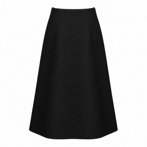 BLACK WOOL BOUCLE MIDI SKIRT