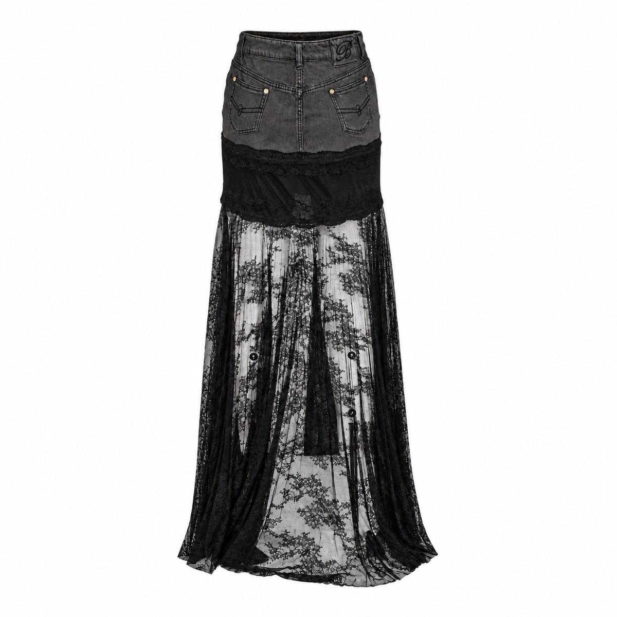 GREY DENIM MIDI SKIRT