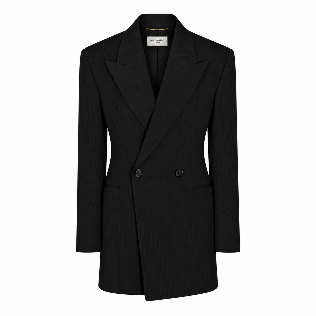 BLACK GREY PINSTRIPE WOOL BLAZER