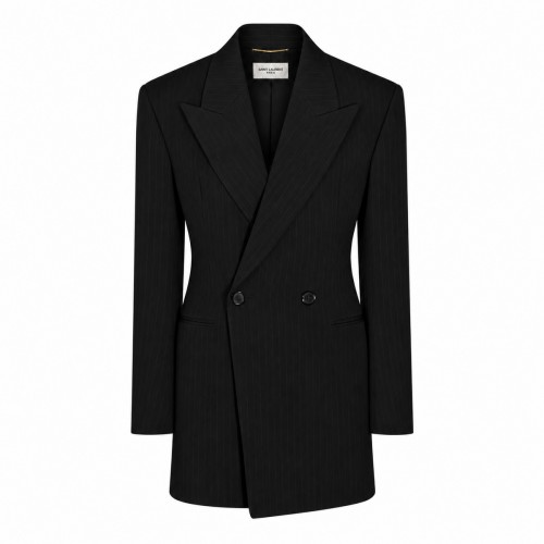 BLACK GREY PINSTRIPE WOOL BLAZER