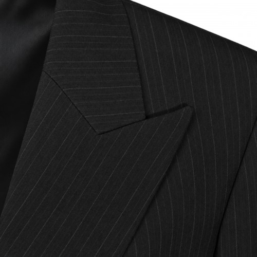 BLACK GREY PINSTRIPE WOOL BLAZER