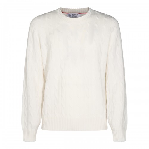 WHITE CASHMERE CABLE-KNIT...