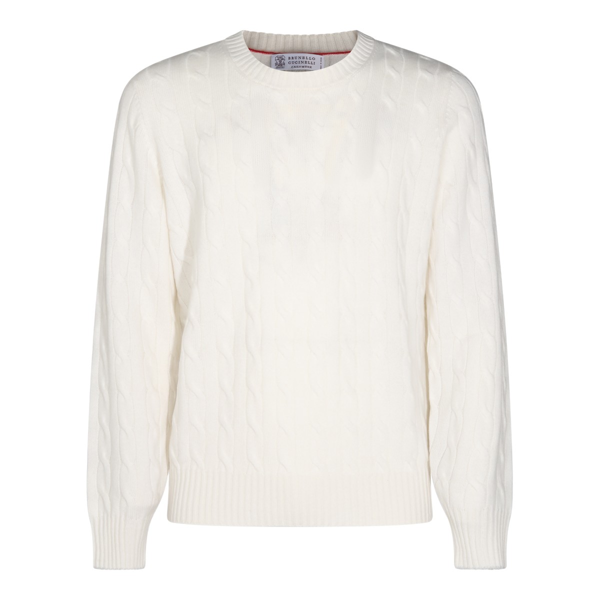 WHITE CASHMERE CABLE-KNIT SWEATER