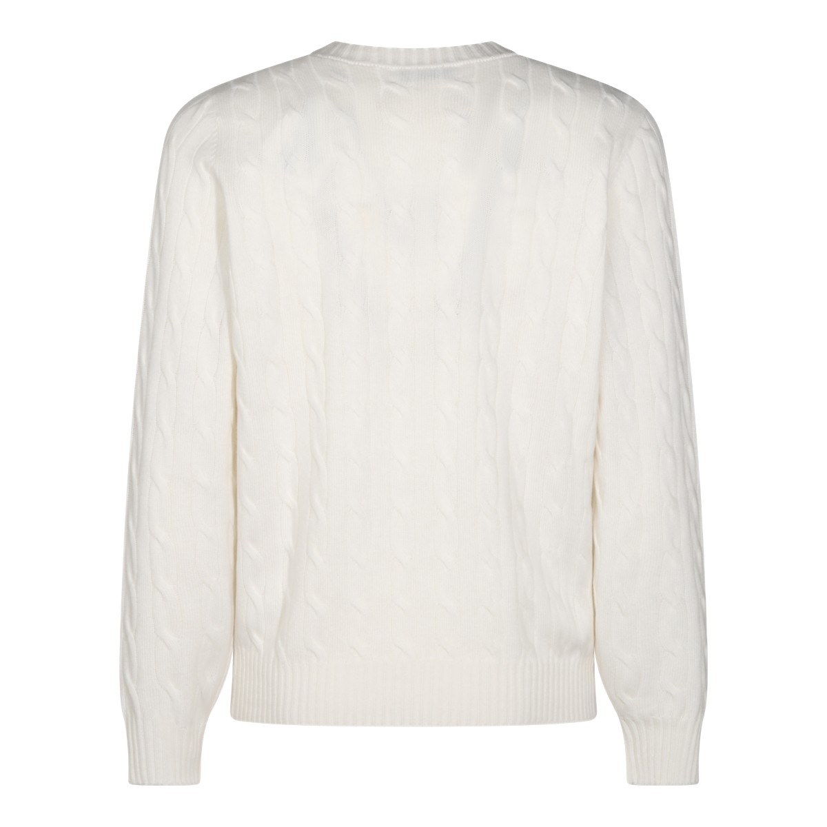 WHITE CASHMERE CABLE-KNIT SWEATER
