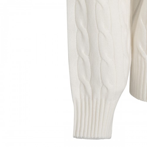 WHITE CASHMERE CABLE-KNIT SWEATER