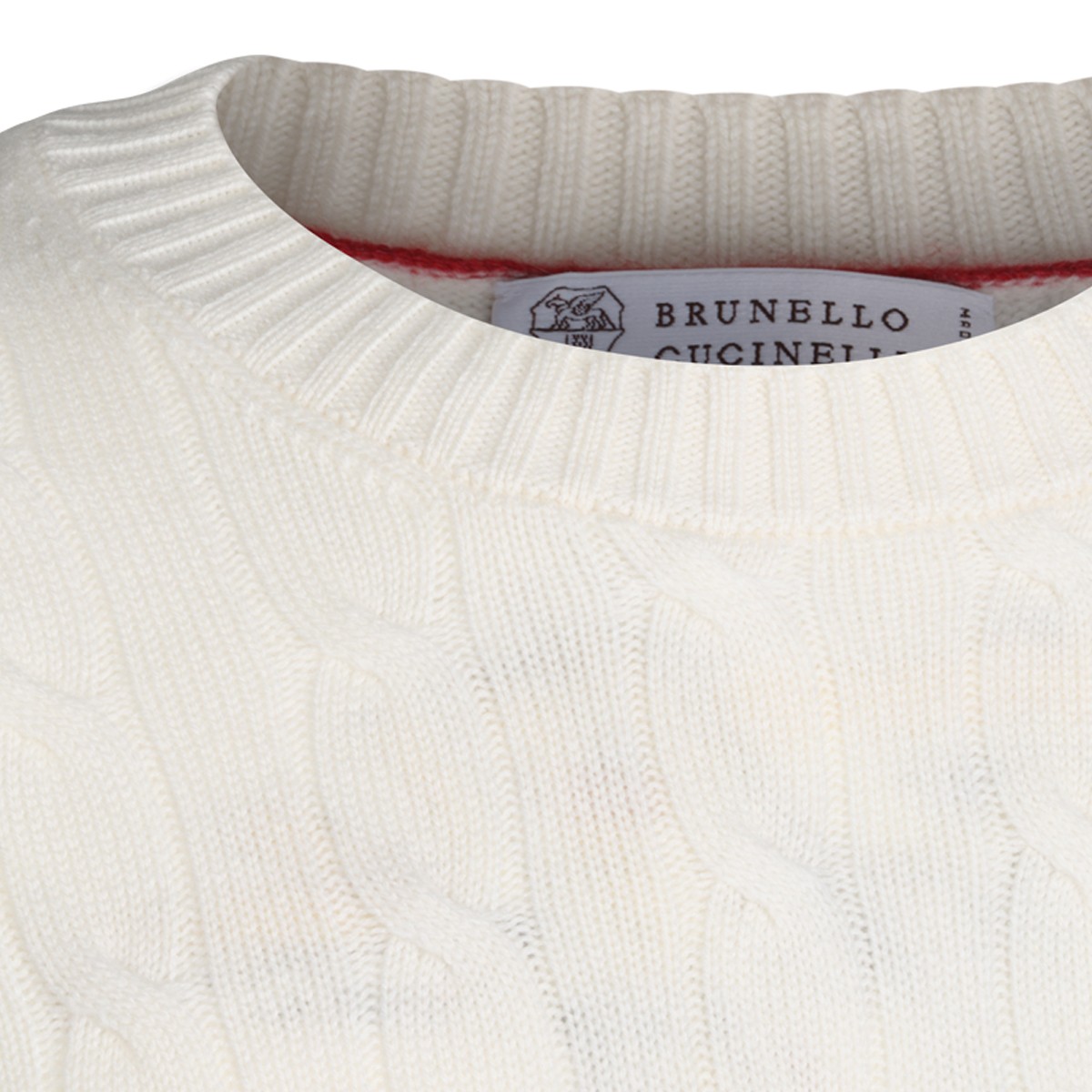 WHITE CASHMERE CABLE-KNIT SWEATER