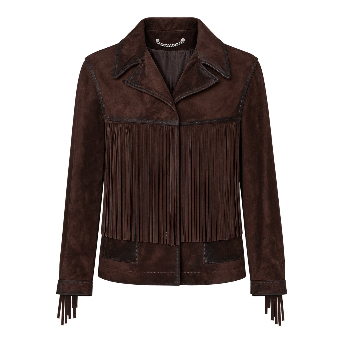 DARK BROWN LEATHER FRINGED JACKET