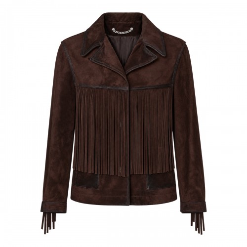 DARK BROWN LEATHER FRINGED JACKET