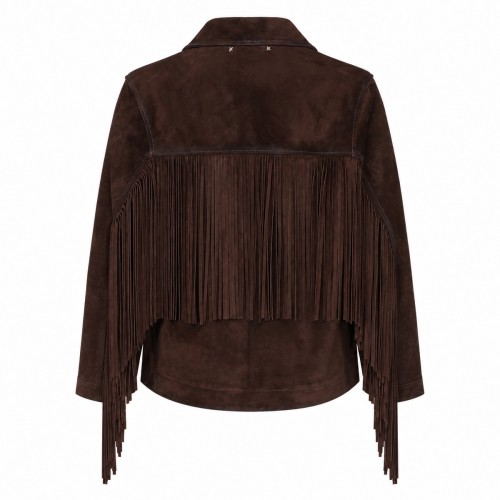 DARK BROWN LEATHER FRINGED JACKET