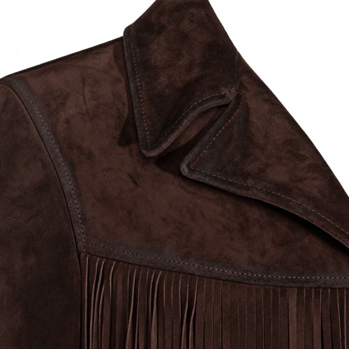 DARK BROWN LEATHER FRINGED JACKET