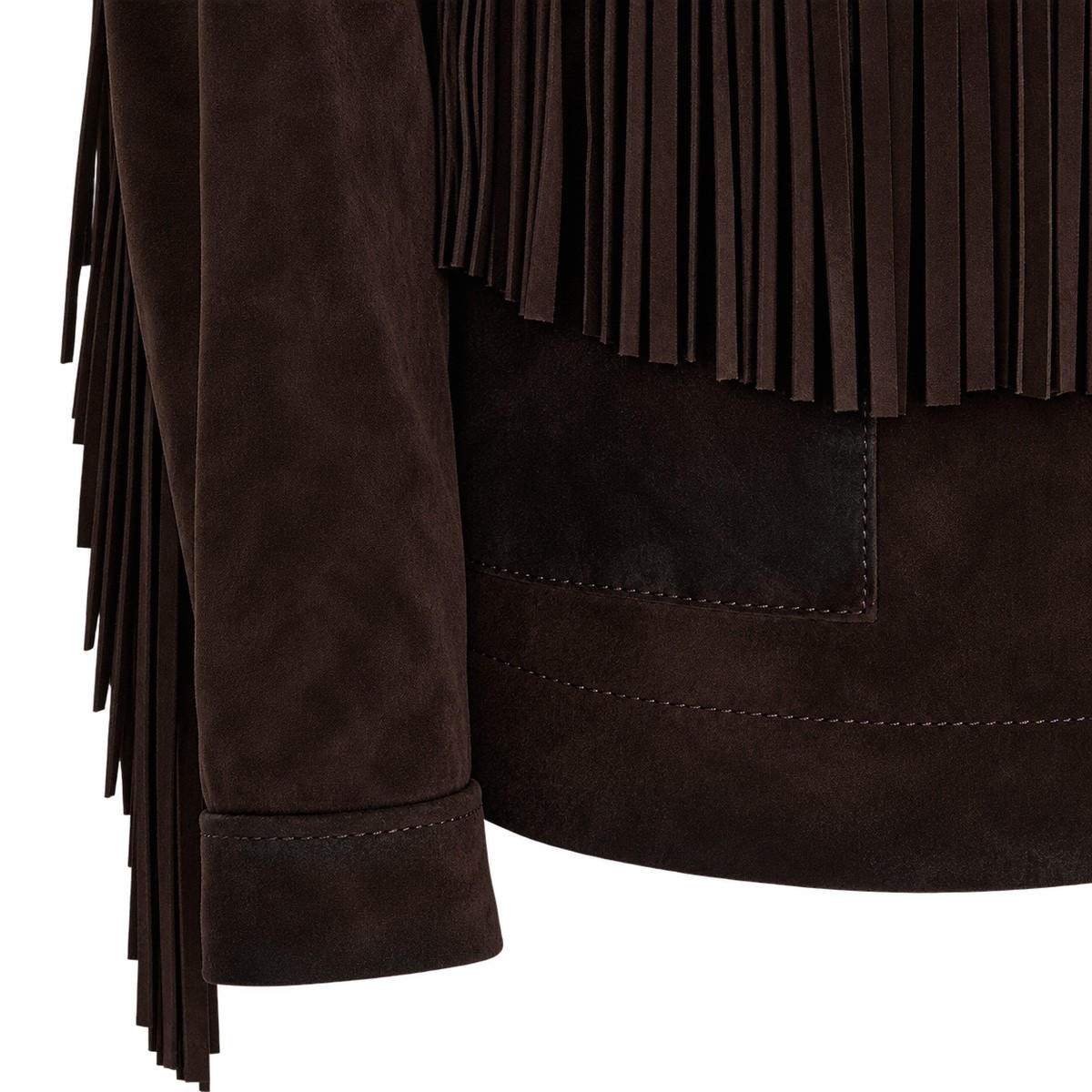 DARK BROWN LEATHER FRINGED JACKET