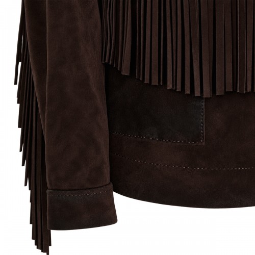 DARK BROWN LEATHER FRINGED JACKET