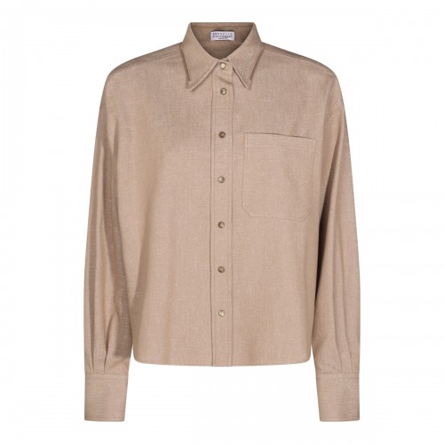 BEIGE COTTON BLEND DENIM SHIRT