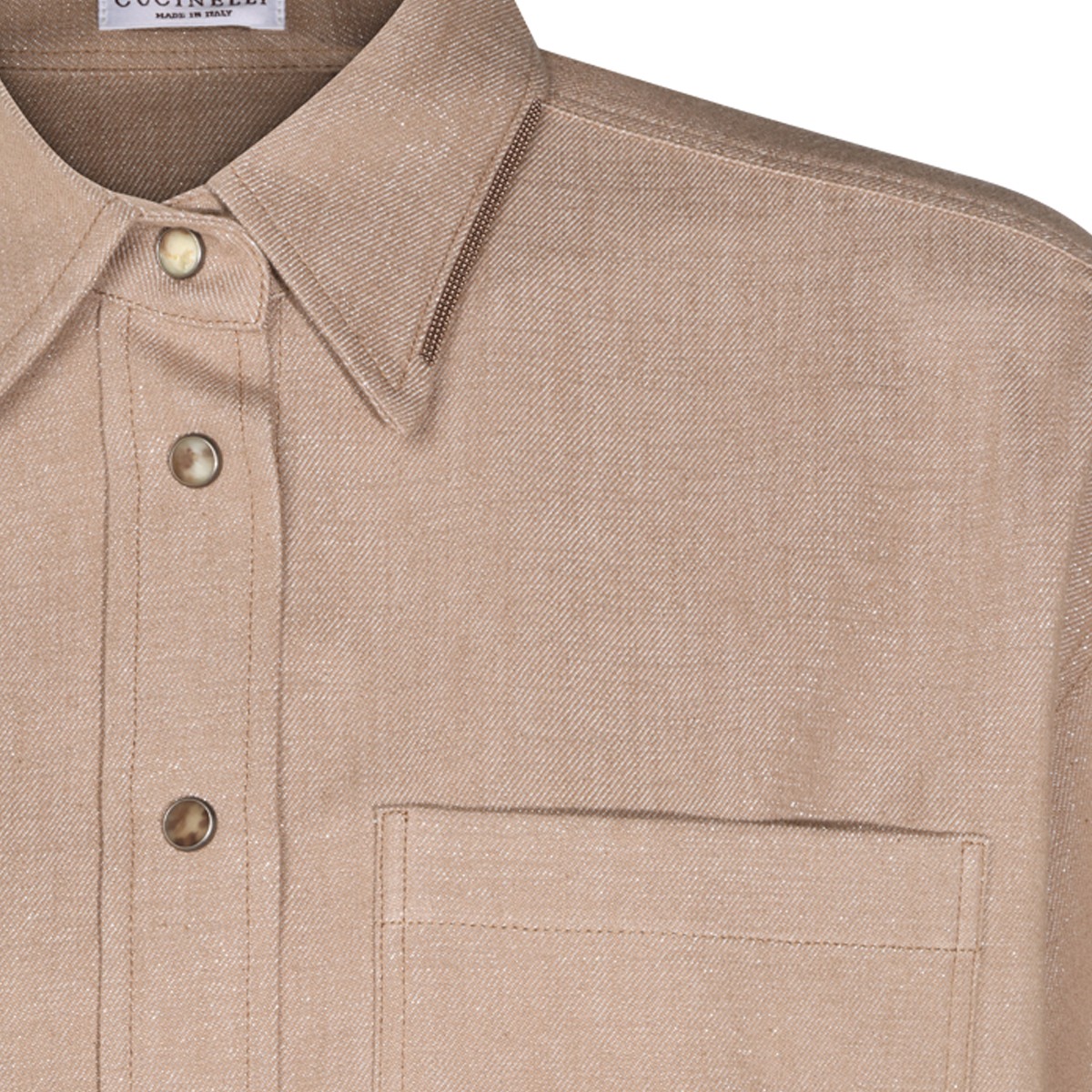 BEIGE COTTON BLEND DENIM SHIRT