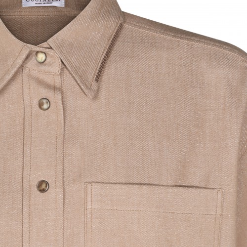 BEIGE COTTON BLEND DENIM SHIRT