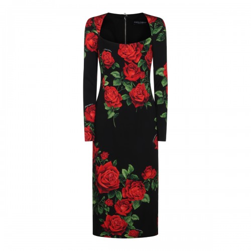 BLACK SILK ROSE PRINT MIDI...