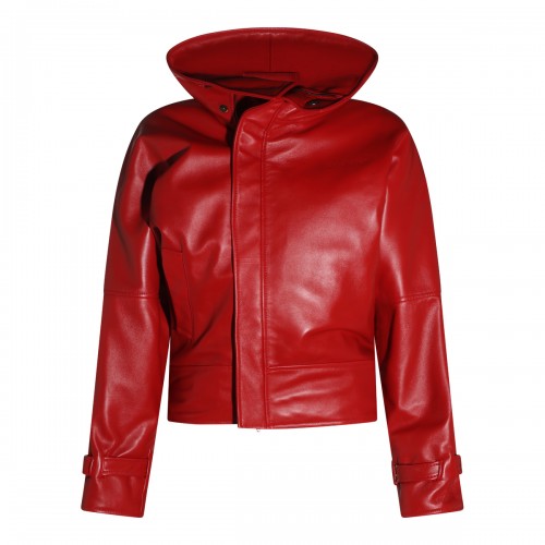 RED LEATHER ROUND BOMBER JACKET