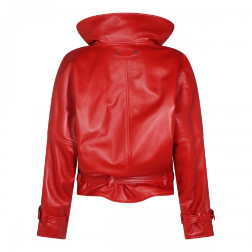 RED LEATHER ROUND BOMBER JACKET