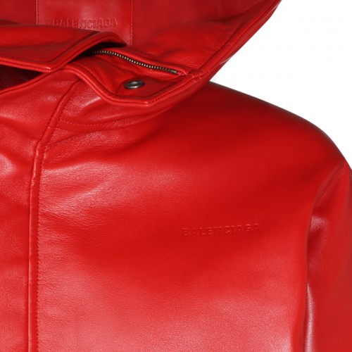 RED LEATHER ROUND BOMBER JACKET