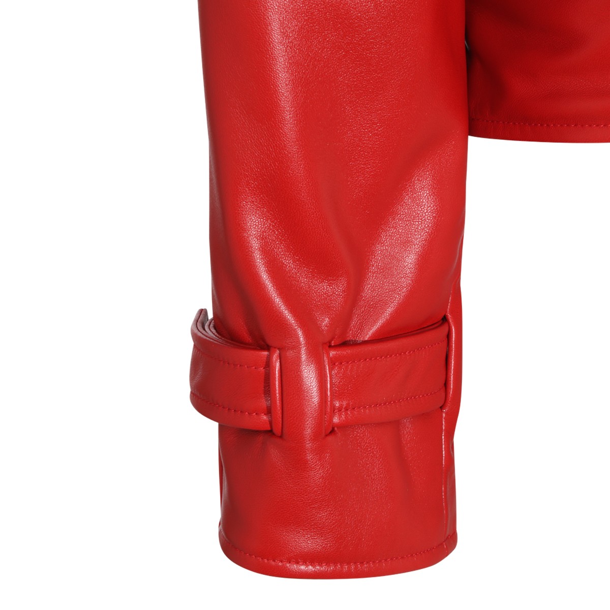 RED LEATHER ROUND BOMBER JACKET