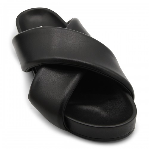 BLACK LEATHER PADDED SANDALS