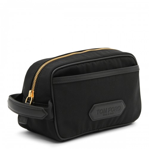 BLACK LEATHER AND NYLON POUCH